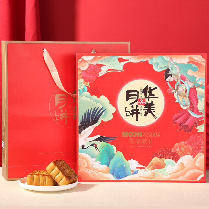 Huamei 華美 國潮獻(xiàn)禮 廣式月餅 10餅8味 660g 禮盒裝包裝禮盒產(chǎn)品包裝創(chuàng)意設(shè)計欣賞(圖3)