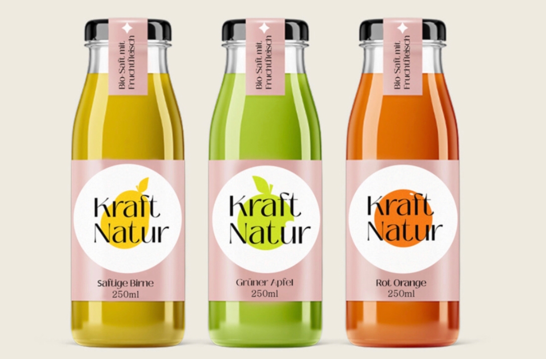 注重傳達(dá)產(chǎn)品純凈和健康的天然有機果汁包裝設(shè)計(圖1)