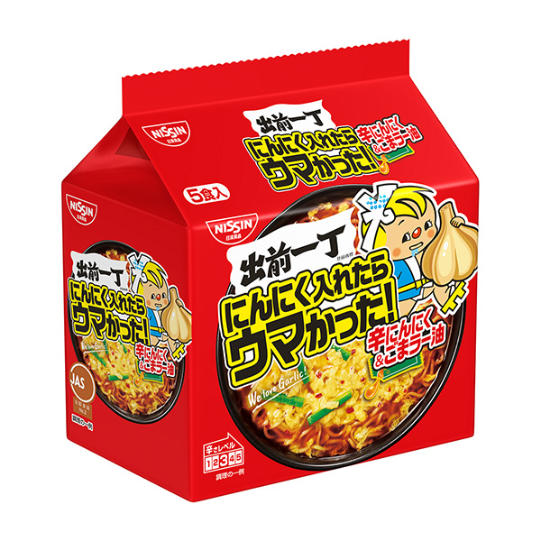 放入大蒜的話很好吃外賣一丁辣蒜芝麻油日清包裝設(shè)計(圖1)